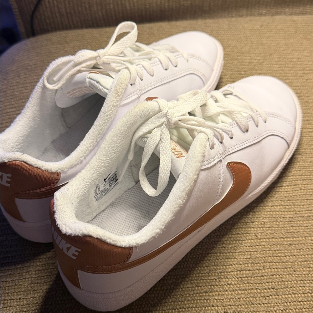 Nike Women's White Sneakers with Copper Swoosh